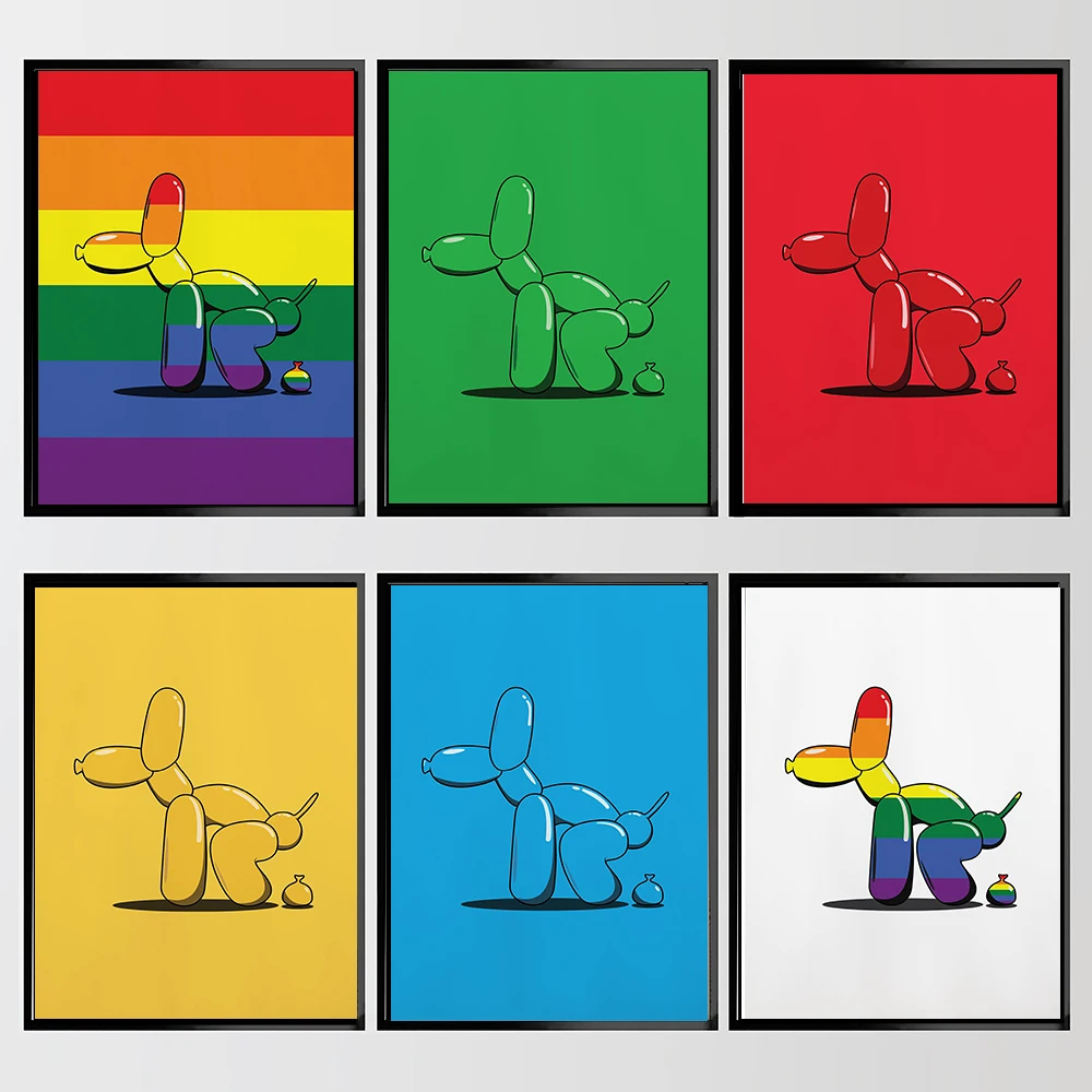 Balloon Dog Pop Art Poster Funny Canvas Painting Picture Rainbow Poop Balloon Dog Print Modern Bathroom Wall Decor Frameless