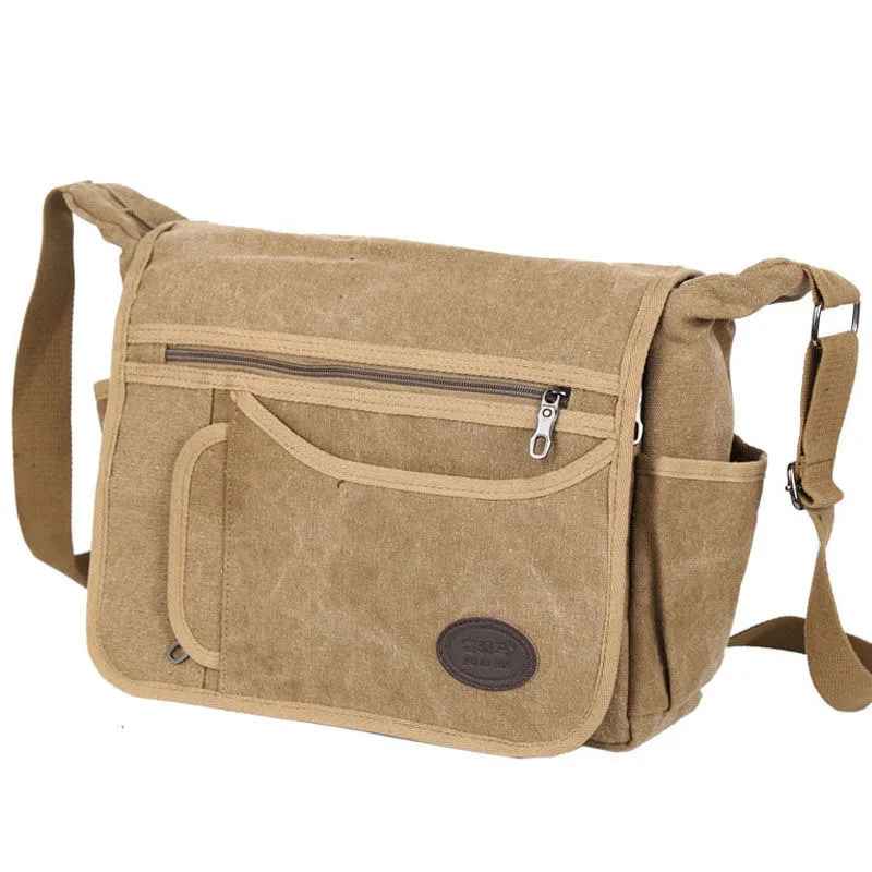 New Light Canvas Men\'s Shoulder Messenger Bags Male Solid Color Waterproof Short Trip Business Crossbody Large Capacity Bags