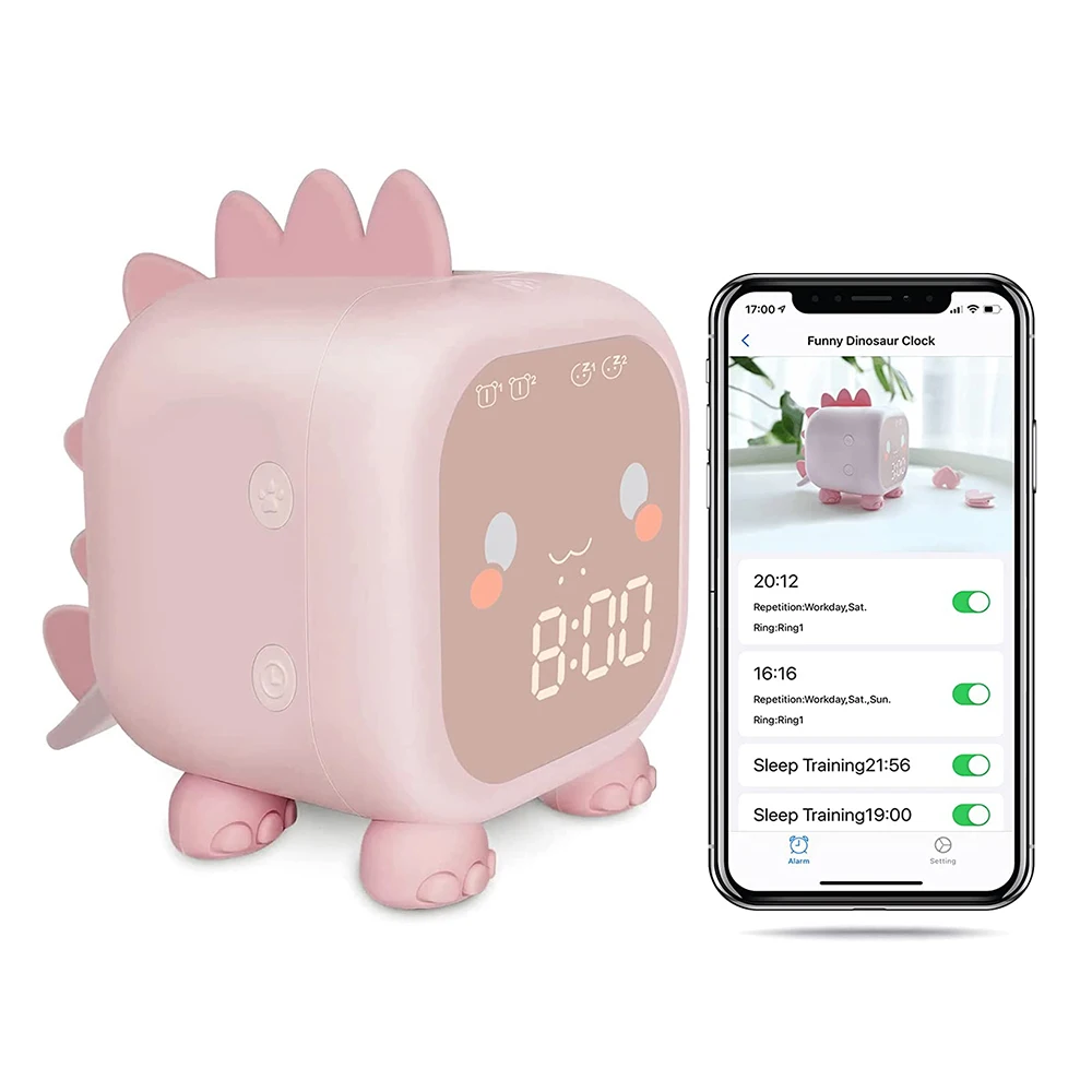 WiFi Kids Alarm Clock Cute Dinosaur Digital Alarm Clock For Kids Bedroom Decor Children's Sleep Trainier Wake Up Night Light