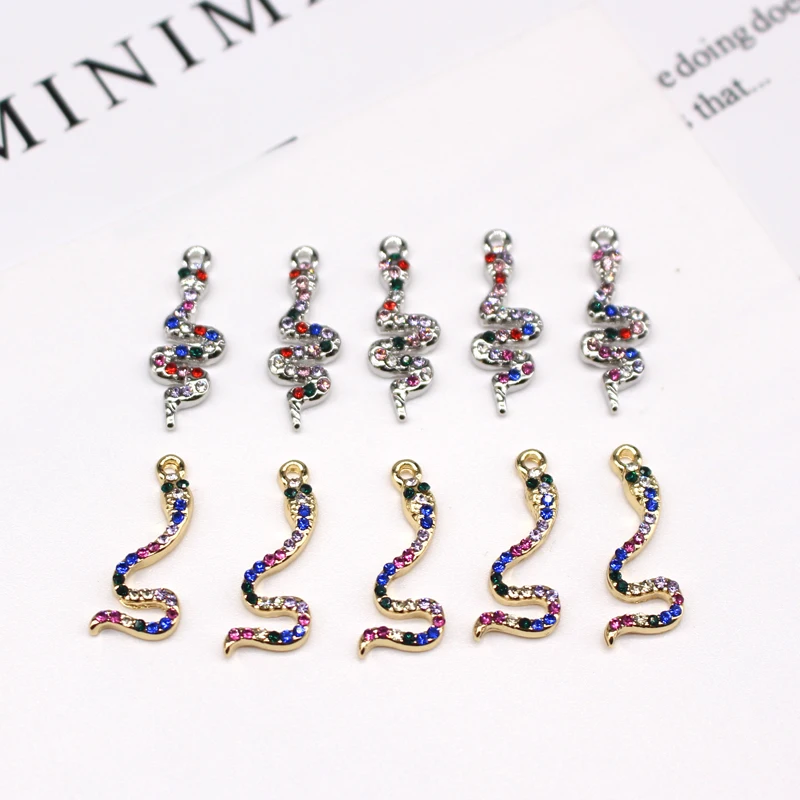 4pcs New Fashion Colorful Rainbow Rhinestone Snake Earring Connector Charms Small Animal Bracelet Necklace Pendant  Jewelry Make