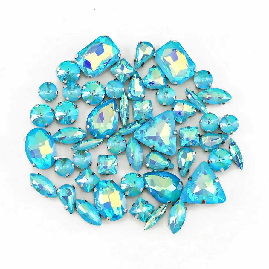 Silberne Krallenfassungen, 50 Stück/Beutel, verschiedene Formen, Regenbogen & Jelly Candy AB Glaskristalle zum Aufnähen, Strass für Hochzeitskleider, Schuhe, Taschen, DIY – Detail 11