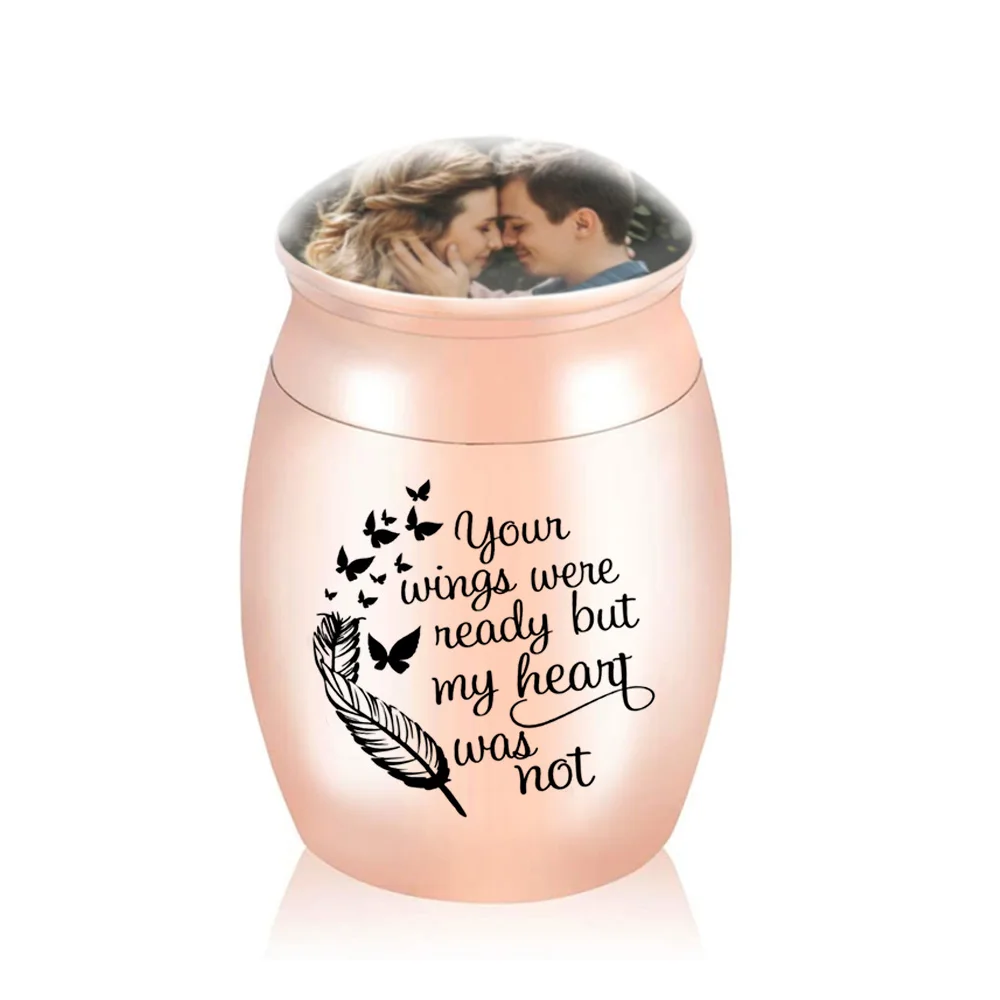 30X40MM Small cremation urn keepsake can put photo urn mini cremation jar-Your wings were ready but my heart was not