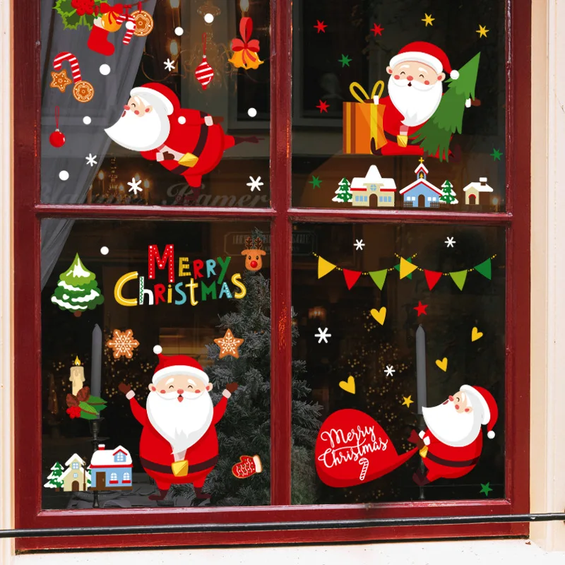 1 Set of New Christmas Window Stickers Non-marking Glass Door Static Film Double-sided Hotel Home Festive Atmosphere Decoration