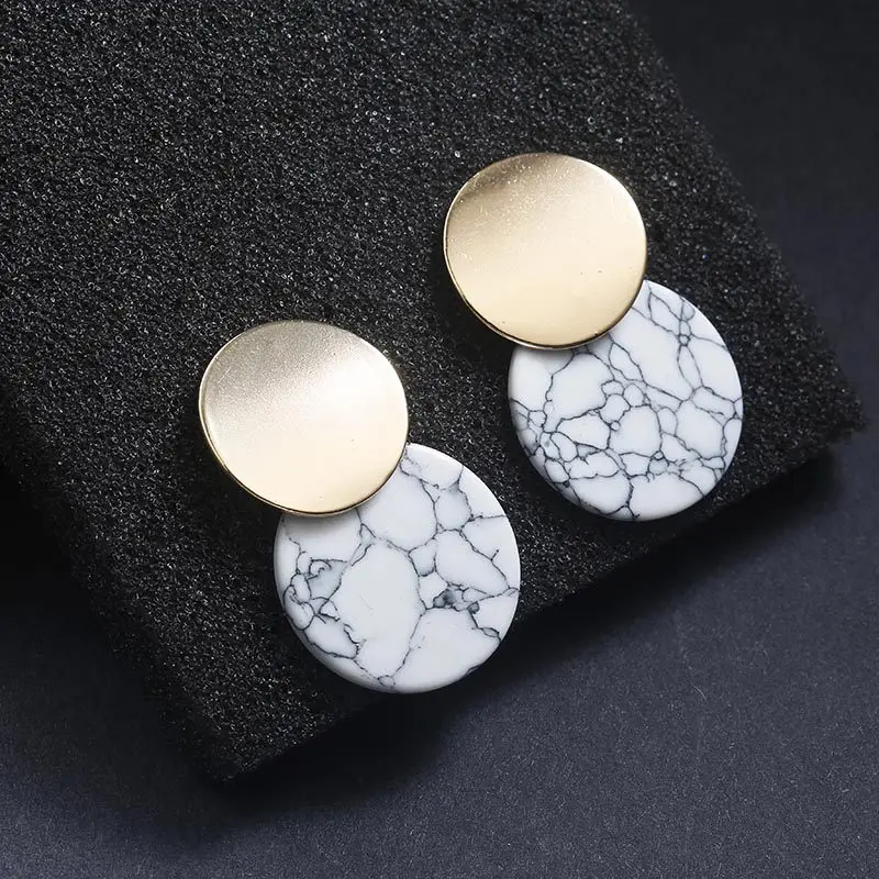 2019 New fashion design geometric round Metal white marbling Splicing clip on earrings for women no hole jewelry Gift