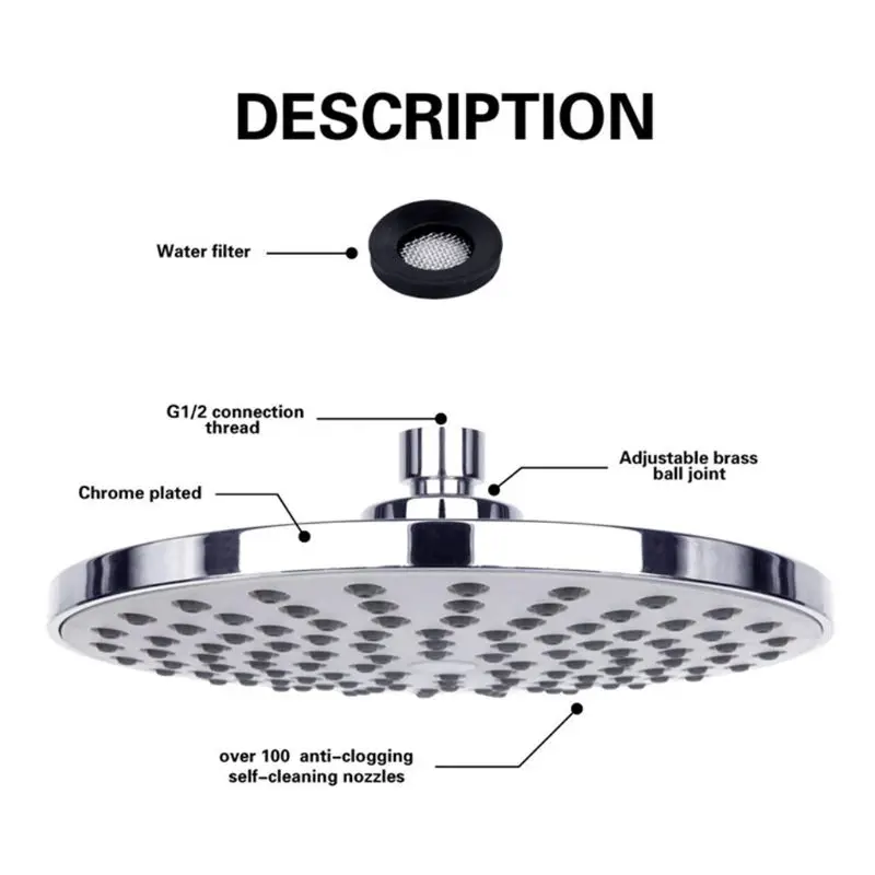 High Pressure Shower Head 8 Inch Ultra-Thin Design Pressure Boosting Rainfall Shower Head Top Spray