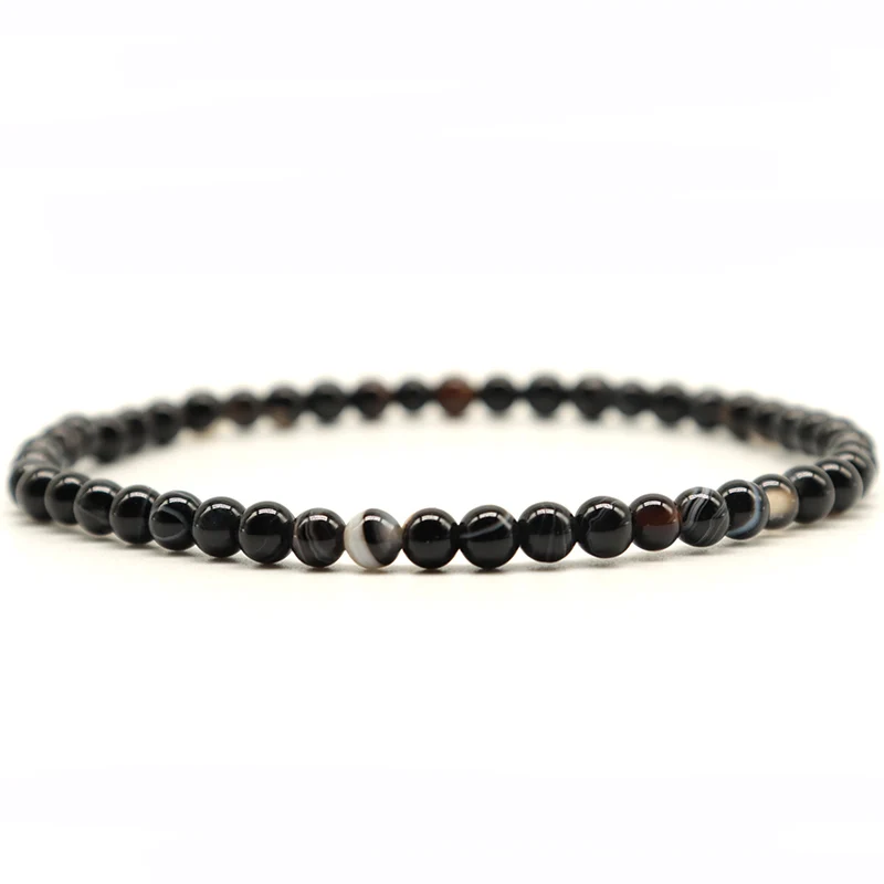 Minimalist Real Natural Black Agates Beads Bracelets For Men 4/6/8/10/12mm Smooth Stone Braslet Homme Leisure Accessories  Joias