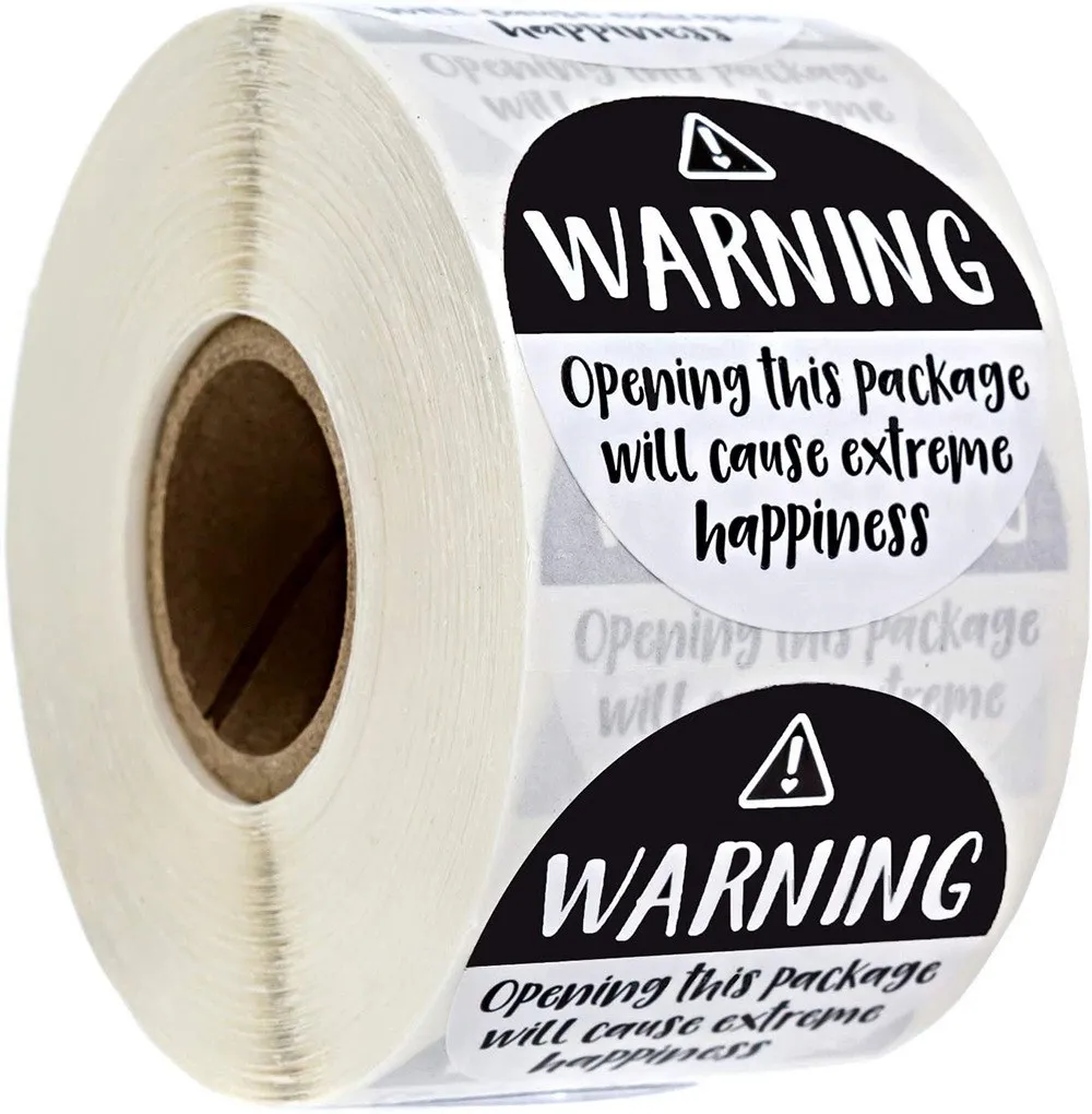 500Pcs/roll Black White Adorable Warning Sticker Labels Extreme Happiness Labels for Business Gift Wrapping Decoration