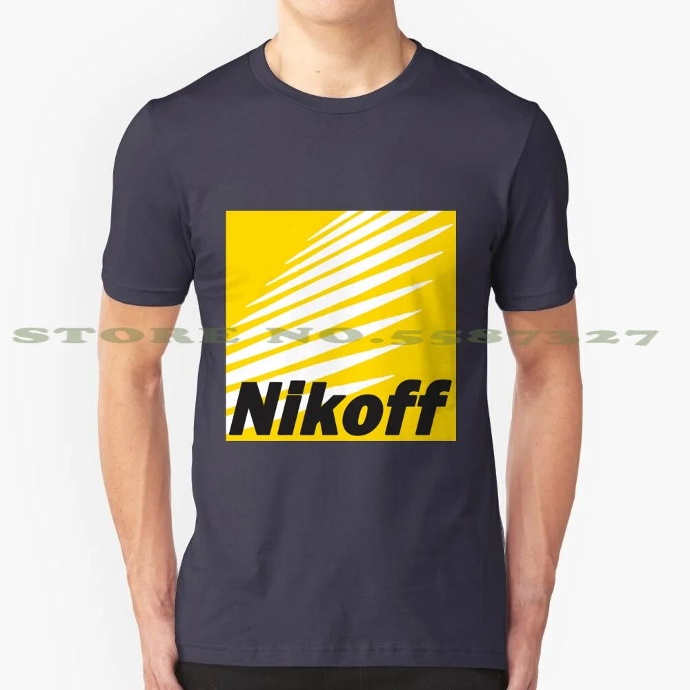 Nikoff 100% Cotton T-Shirt Nikon Parody Humor Funny Comedy Canon Nikoff Yellow Logo Symbol Icon Feather Comedic Logos Eos Off