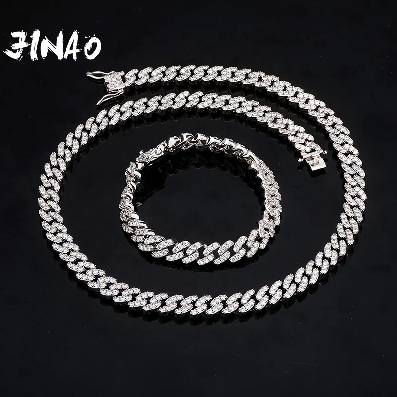 

JINAO New 8mm Fashion Miami Cuban Necklace Full Iced Out Cubic Zirconia Necklace Hip Hop Rapper Rock Jewelry Gift