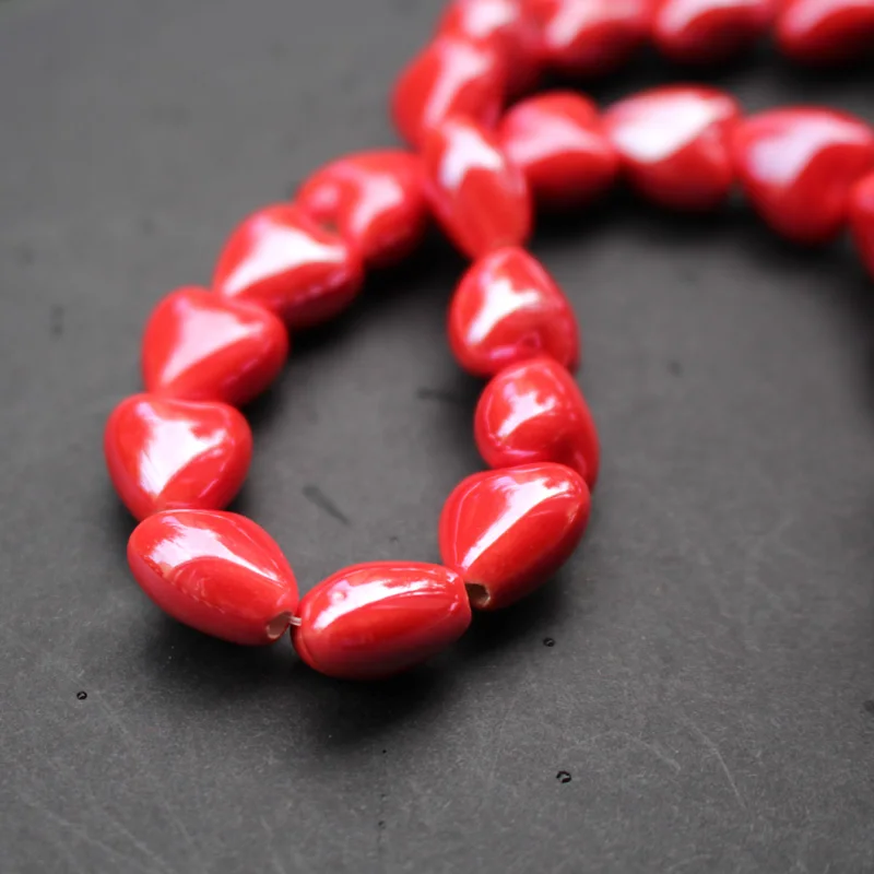 20pcs 12x13mm Heart Shape Ceramic Beads For Jewelry Making Loose Spacer Love Heart Ceramics Bead DIY Bracelet Necklace Earring