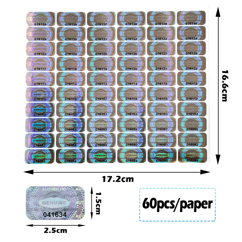 Etiqueta holográfica do laser do vácuo da garantia com etiqueta adesiva do número de série 300/600 dos pces 2.5x1.5cm do selo da segurança etiquetas