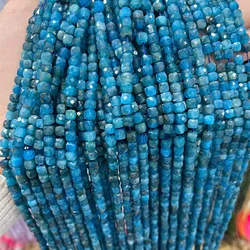 Natural Stone Beads AAAAA Faceted Blue Apatite Cube Gemstone Spacer Beads 4-5mm For Bracelet Necklace Jewelry Making
