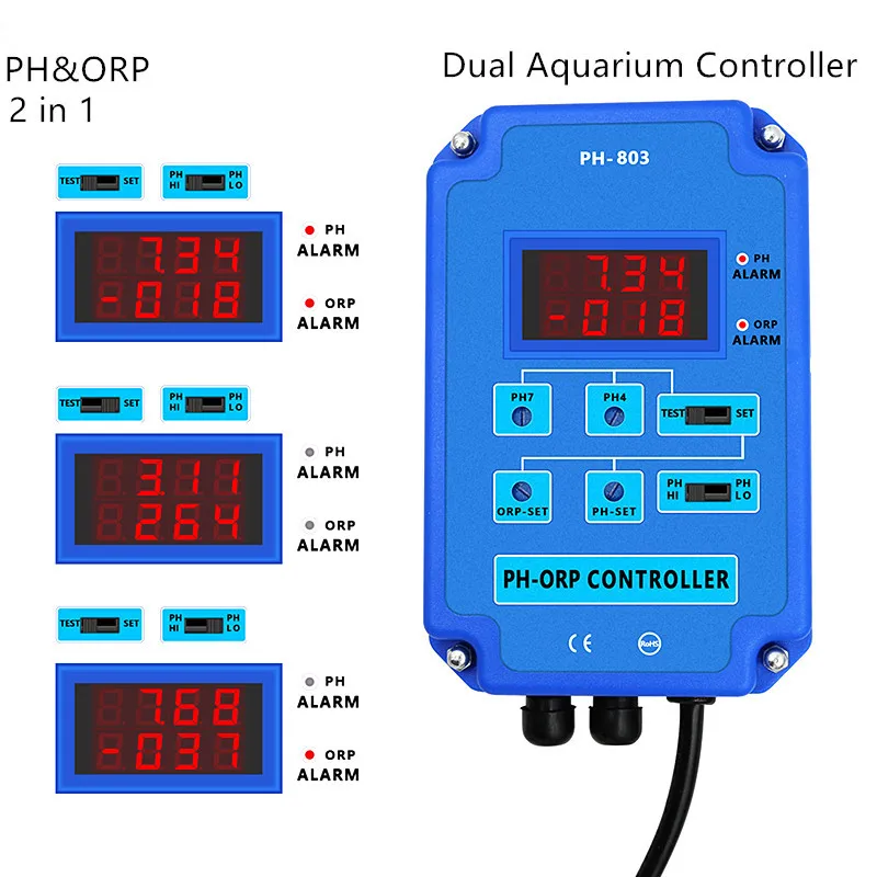 

2 in 1 PH&ORP Tester Monitor pH Meter Water Quality Output Power Relay Control Electrode Probe BNC for Aquarium Hydroponics