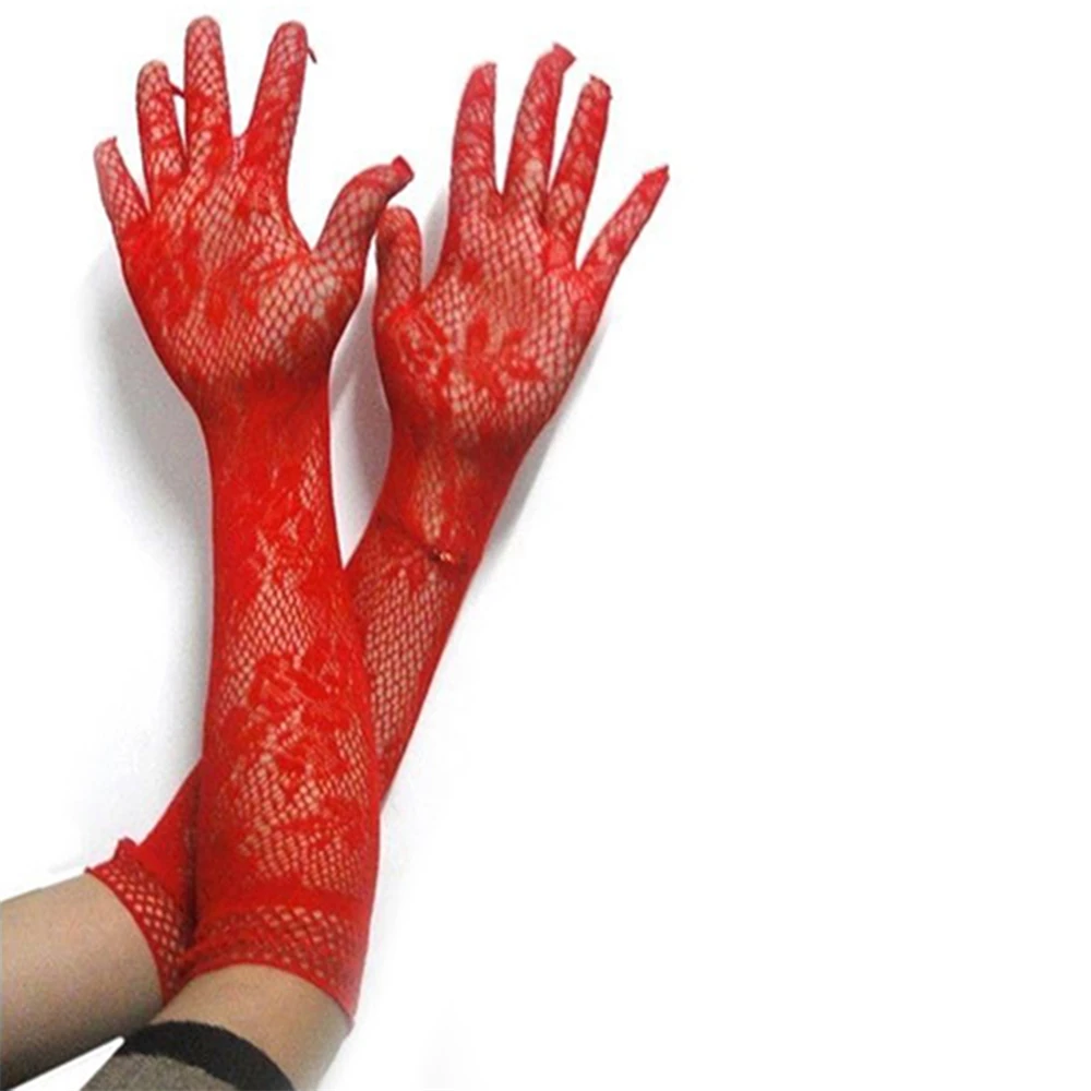 Guantes de encaje elástico para mujer, manoplas de longitud larga, Sexy, para fiesta de noche y graduación