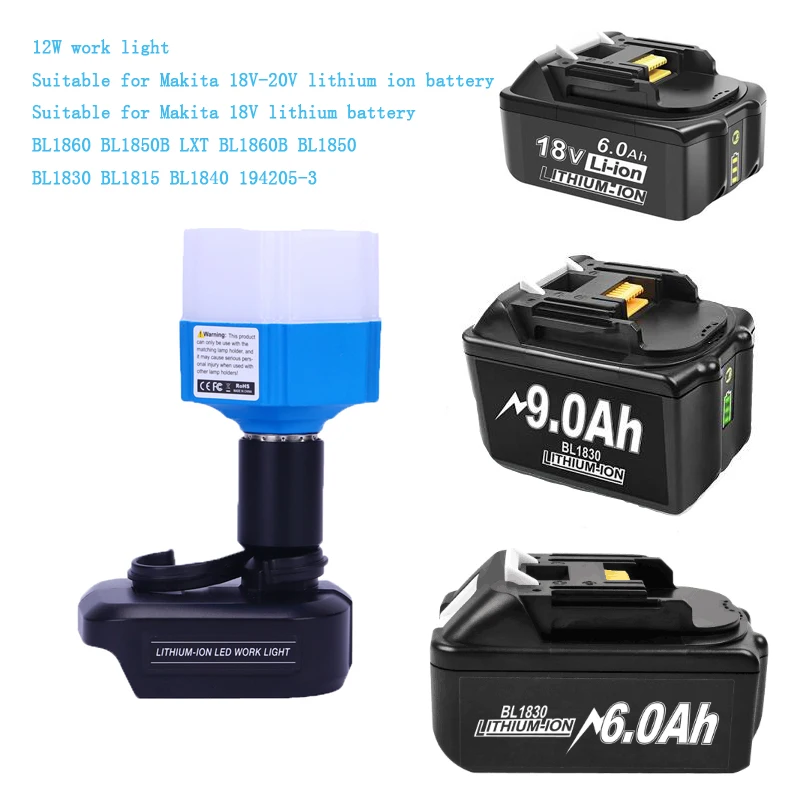12 واط مناسبة ل ماكيتا عكس الضوء مصباح ليد المحمولة التخييم غرفة الطوارئ العمل ضوء البطارية يمكن استخدامها BL1860 BL1850 LXT