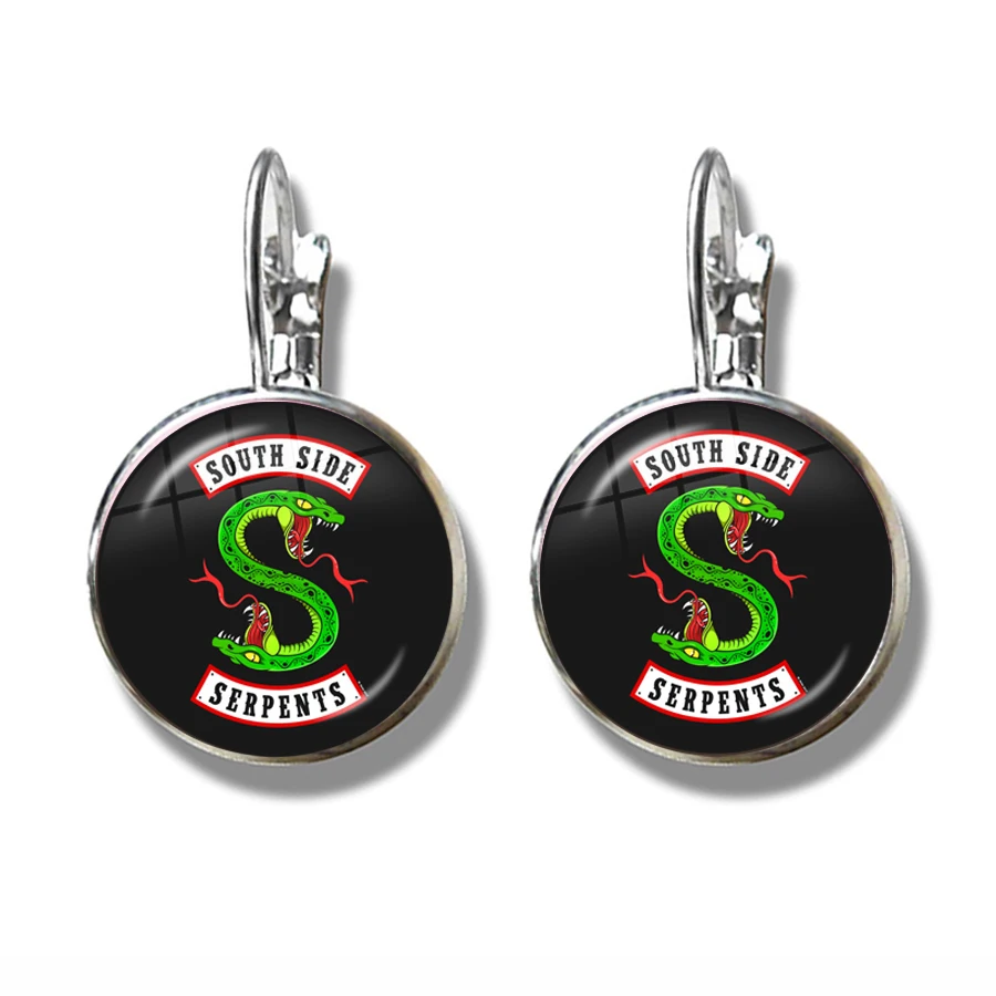 South Side Serpents Earrings Viper Pattern 12mm Glass Cabochon Charm French Hook Earrings TV Riverdale Fans Jewelry For Women