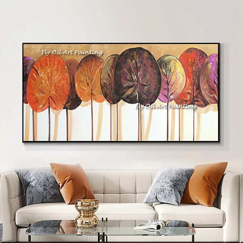 Handmade Plant Ginkgo Leaves On Canvas Poster Nordic Yellow And Orange Oil Painting Wall Art Picture For Living Room Home Decor