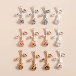 Leslie 10pcs Four Color Long Statement Rose Flowers Pendants Charms for DIY Making Bracelets Necklaces Handmade Jewelry