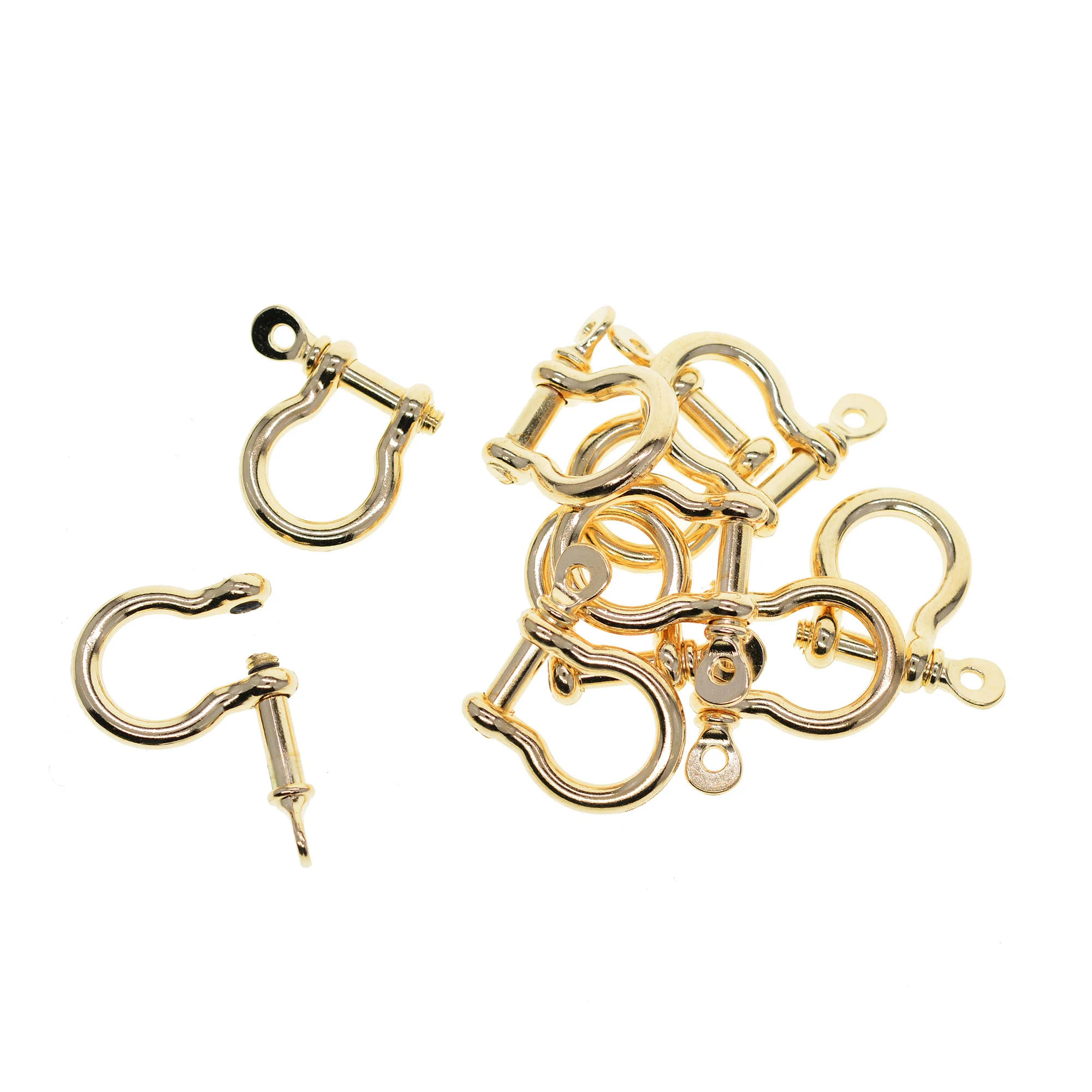 wholesale 50 Gold alloy screw pin lock U hook shackle leather bangle connector joint horse shoe keychain lanyard FOB EDC DIY