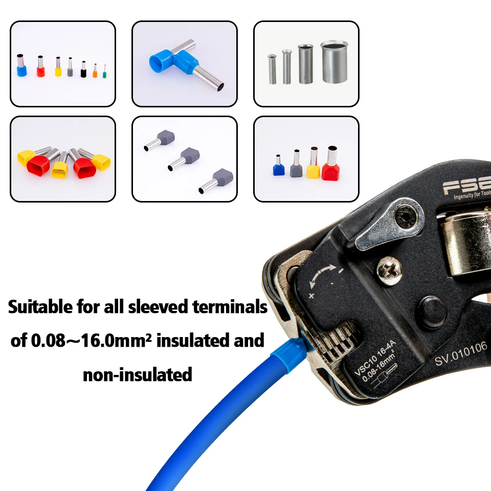 VSC10-16-4A 0.08-16mm^2 23-5AWG Adjustable Precise Crimp Pliers Tube Bootlace Terminal Crimping Hand Tool HSC10-16-4A