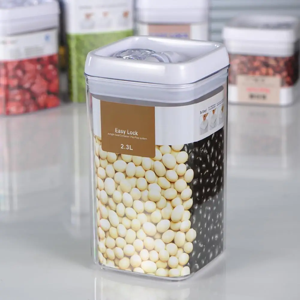 Portable Rectangular Dry Food Cereal Flour Beans Airtight Storage Container Holders Airtight Storage Container Holders