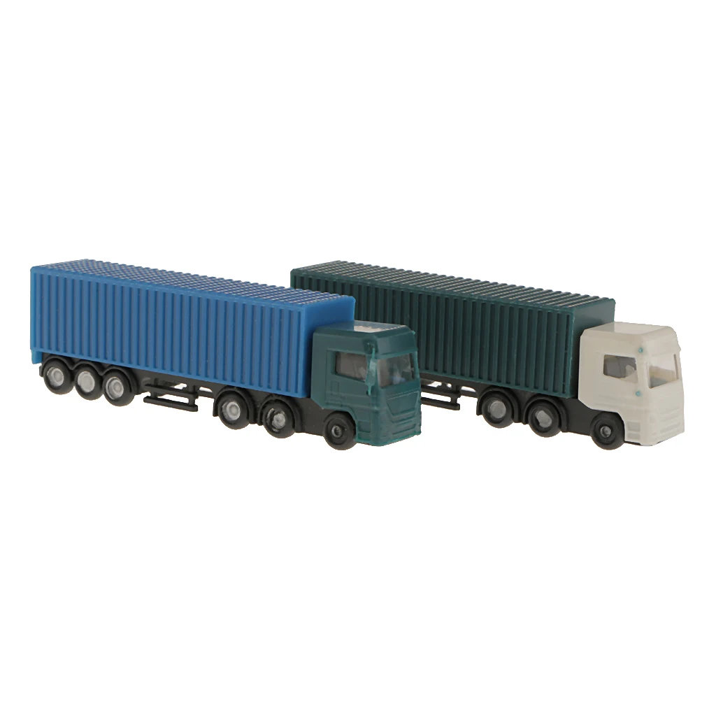 2Pcs Model Container Truck Figure Transporter Truck Vehicle Car 1:150 N Scale Building Scenery Layout