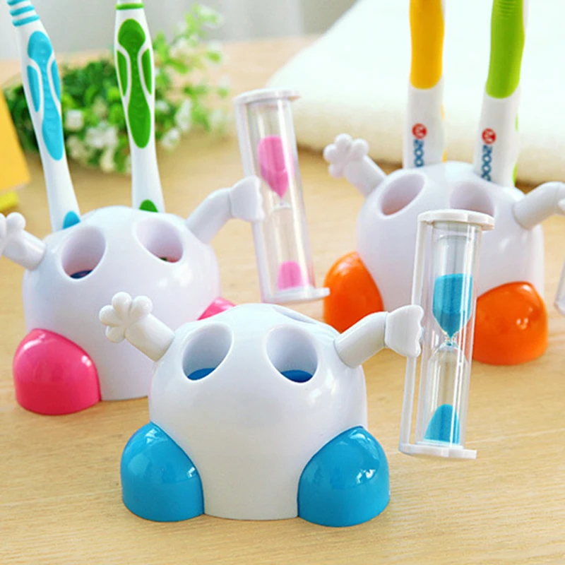 Creative Toothbrush Holder with Sand Timer 3 Minutes Countdown Timer Bathroom Accessories Set Toothbrush Holder Rack for Child