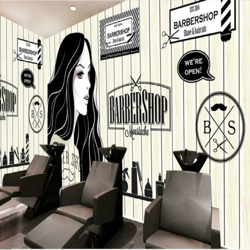 

European and American Barber Shop Beauty Hair Salon Large Mural 3D Retro Wood Background Wallpaper Wall Paper 3D Papel De Parede