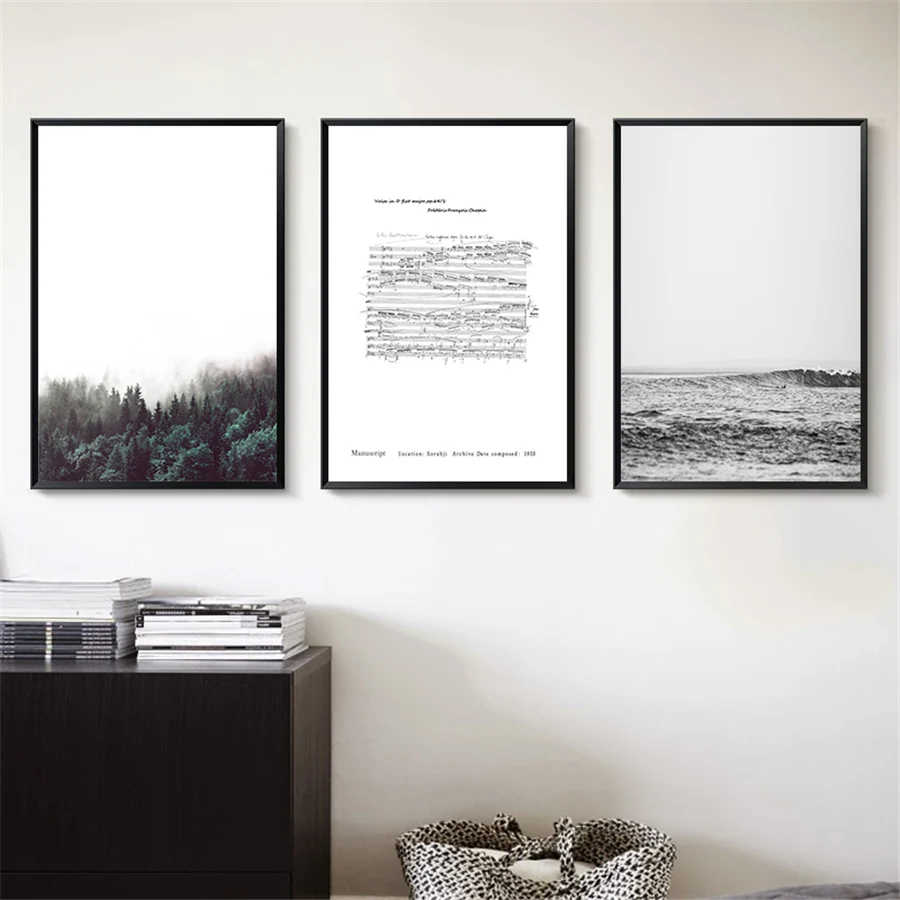 Black White Ocean Waves Canvas Nordic Posters Prints Sea Landscape Scandinavian Wall Art Painting Note Pictures for Living Room