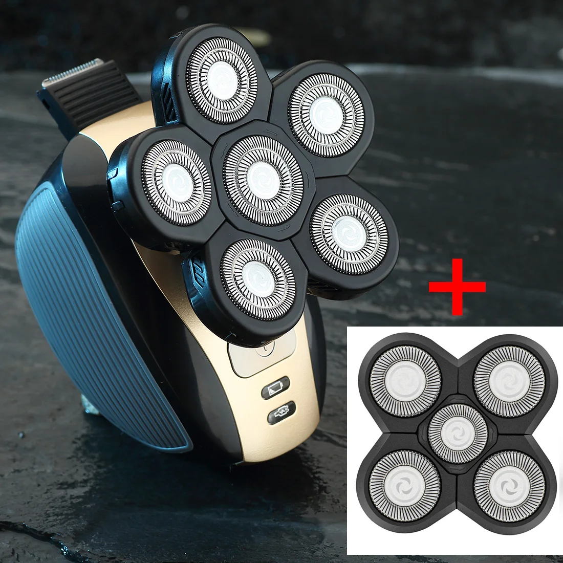 WAHFOX-máquina de afeitar eléctrica recargable para hombres, 6 cabezales flotantes, Kit de aseo