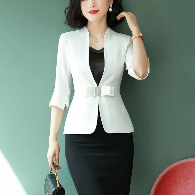 Small Thin Blazer for WomenHalf Sleeve JacketsElegant Work Blazers White and Black Office Lady Casual Fashion Spring and Summer