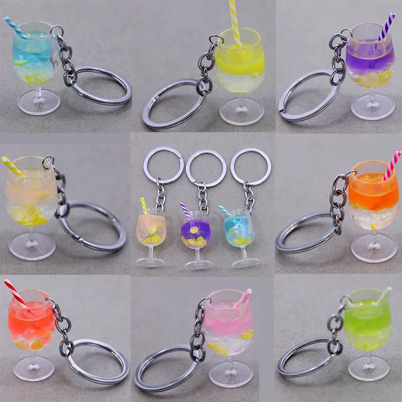 Fashion Goblet Black Tea Fruit Lemon Drink Cup Keychain Resin Juice Keyring Drink Cup Korean Snacks Ladies Bags Jewelry