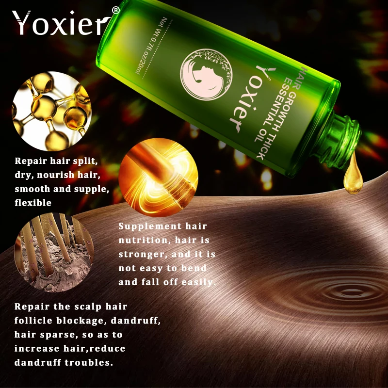 Yoxier Herbal Hair Growth Essential Oil Hair Care Hair Loss Product Promote Thick Fast Repair Growing Treatment Liquid 20ml/3Pcs