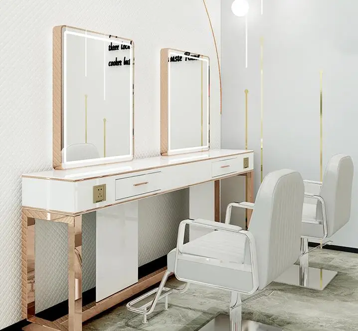 Barber shop mirror table hairdressing shop mirror cabinet integrated hair salon special photo studio makeup mirror