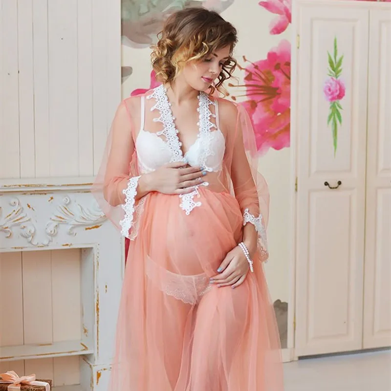 See Through Maternity Tulle Photography Dress Outfit Pregnancy Photo Shoot Kimono Long Dresses Pregnant Woman Photography Gown