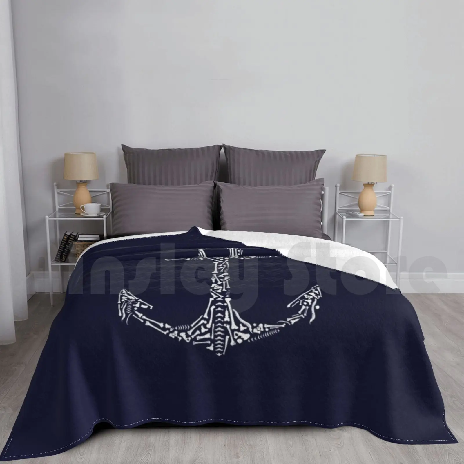 Bones Anchor Blanket For Sofa Bed Travel Bones Form A Classic Anchor Bone Skeleton Skull Death Dead Sailor Ship