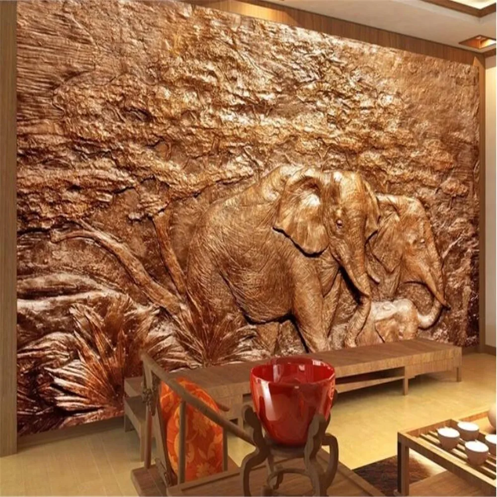 

Milofi customized 3D wall decoration wallpaper mural relief carved elephant background wall