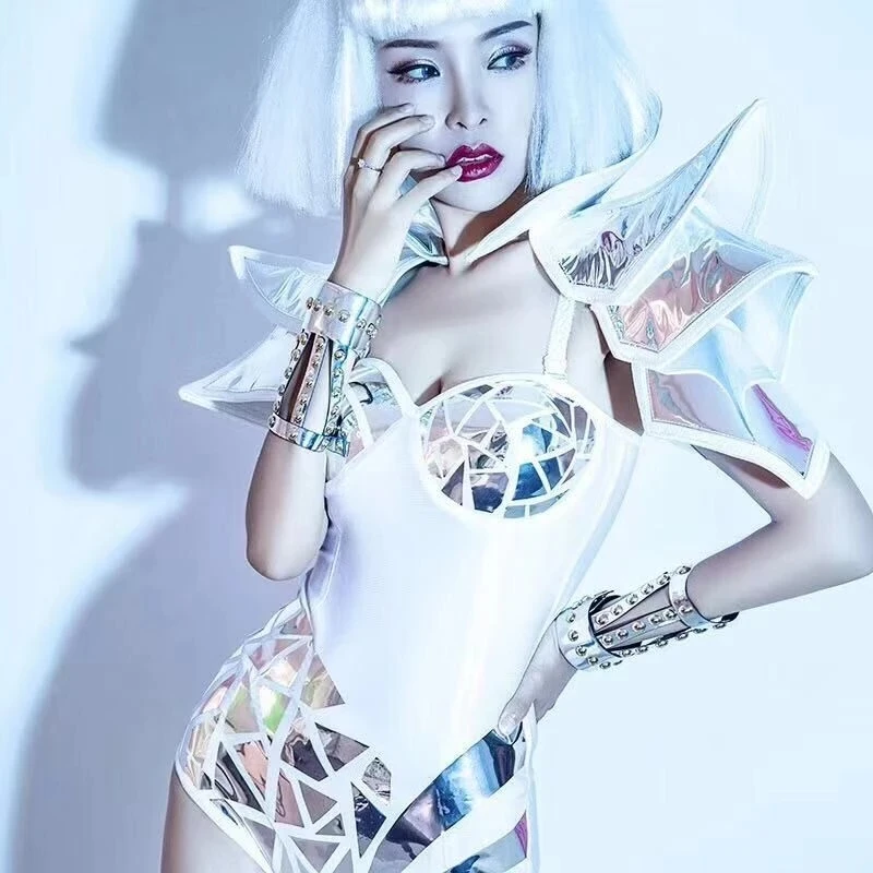 Sexy future warrior armor Stage Cosplay Costume Role Performance Outfit Women Space Dance stage wear Sequins Bodysuit