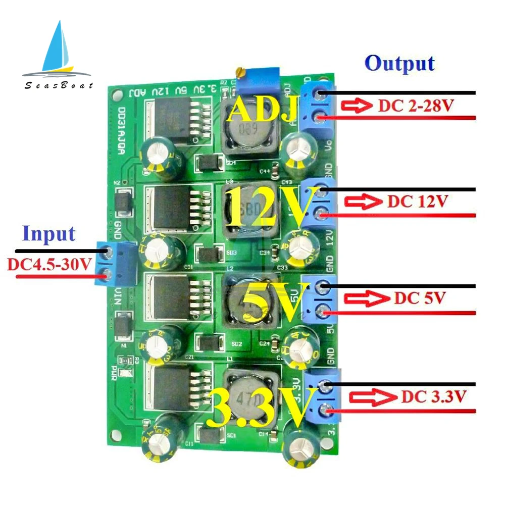 3A 4CH DC-DC Step-Down Converter Module Voltage Regulator Board 4.5-30V to 3.3V 5V 12V Adjustable Output Buck Power Supply Board