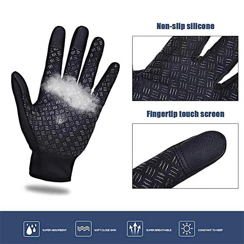 Mann warme Winterhandschuhe Touchscreen wasserabweisende winddichte Handschuhe Ski Outdoor Sport Radfahren Fahren Reißverschluss schwarze Handschuhe Frauen – Detail 5