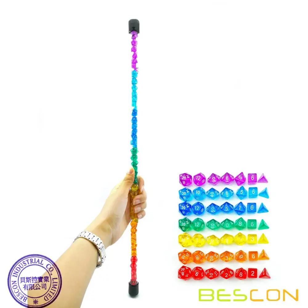 Bescon 49pcs Rainbow Gem Mini Polyhedral Dice Set in Long Tube, Rainbow RPG Dice 7X7pcs, Mini Gem Dice Set