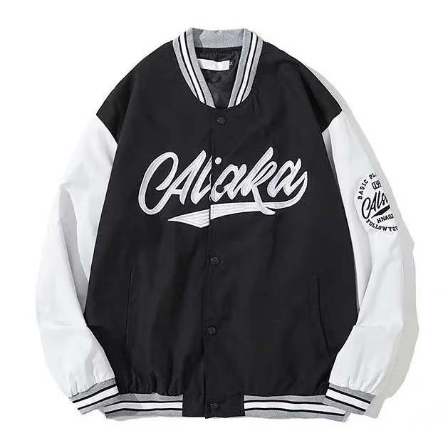Vestes rétro américaines brodées lettre manteaux hommes moto bombe street en cuir baseball uniforme 
