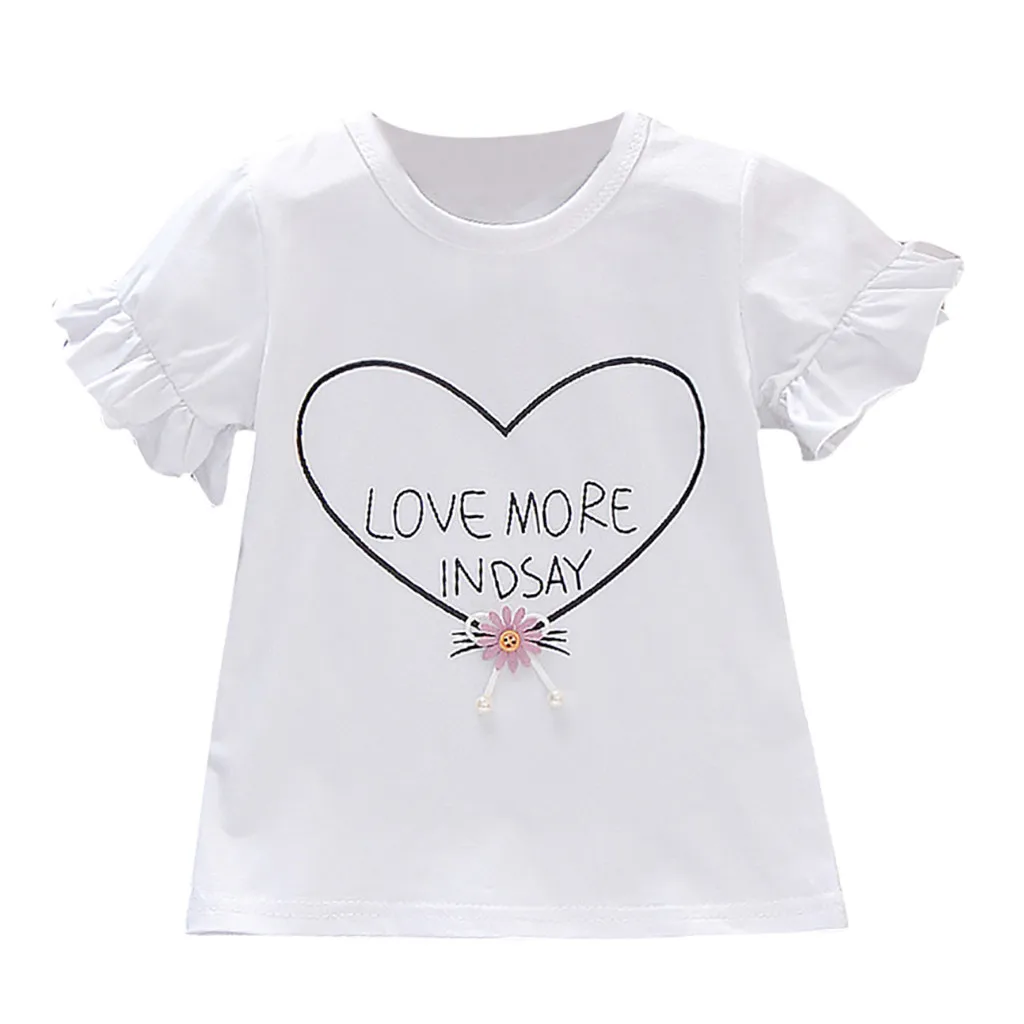 Sweety Baby Half Sleeve Round Collar Pure Color Letter T-shirt Short Sleeve Jacket Toddler Grils T-Shirt Short Sleeve Clothes