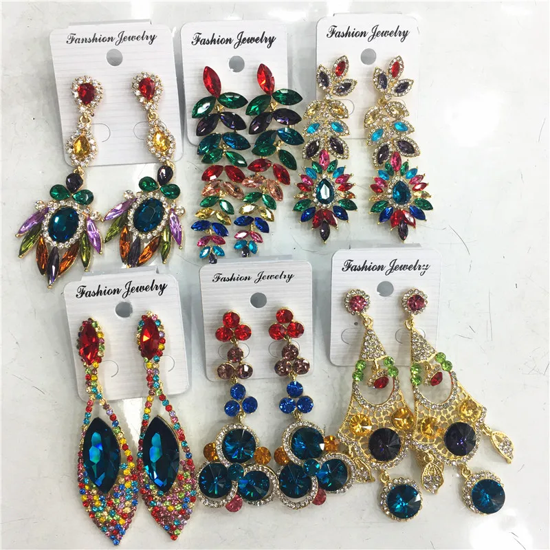 12 Pairs Mixed Lots Multicolored Wedding Bridal Statement Crystal Earrings Women Rhinestone Drop Dangle Earrings Korean Jewelry