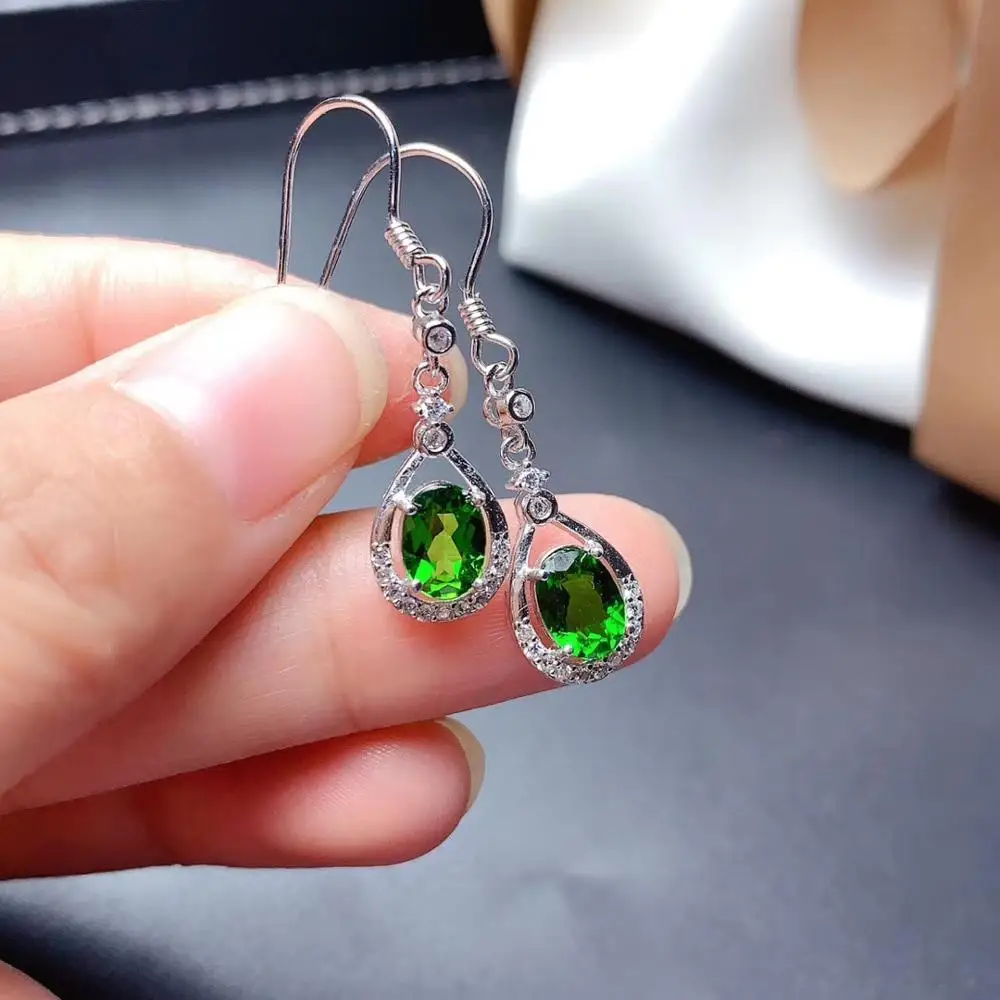 

attractive green diopside pendant for women dangling earrings with hook natural gem real 925 silver certified girl birthday gift