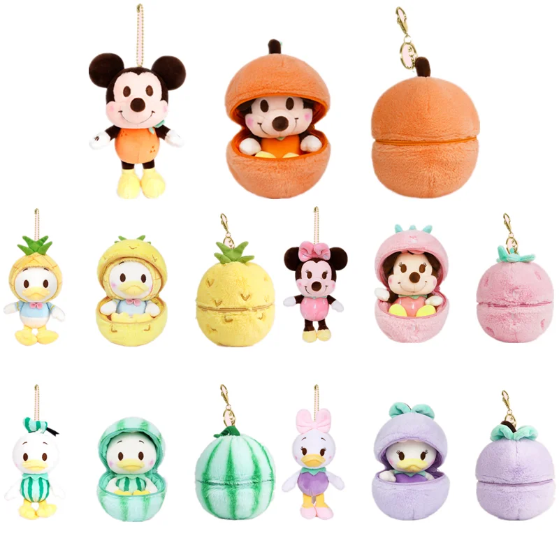 Genuine Disney Keychain Pendant 12 Styles Fruit Egg Plush Doll Anime Mickey Minnie Donald Duck Daisy Plush Toy Kawaii Girl Gift