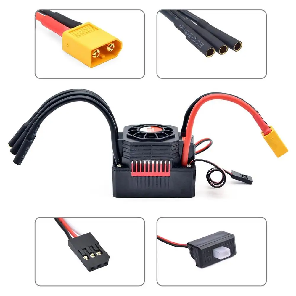 Surpass Hobby XT60 Plug 60A 80A 120A ESC&3650 5200KV 5900KV 6900KV 7700KV 9000KV Waterproof Brushless Motor for 1/10 RC Car