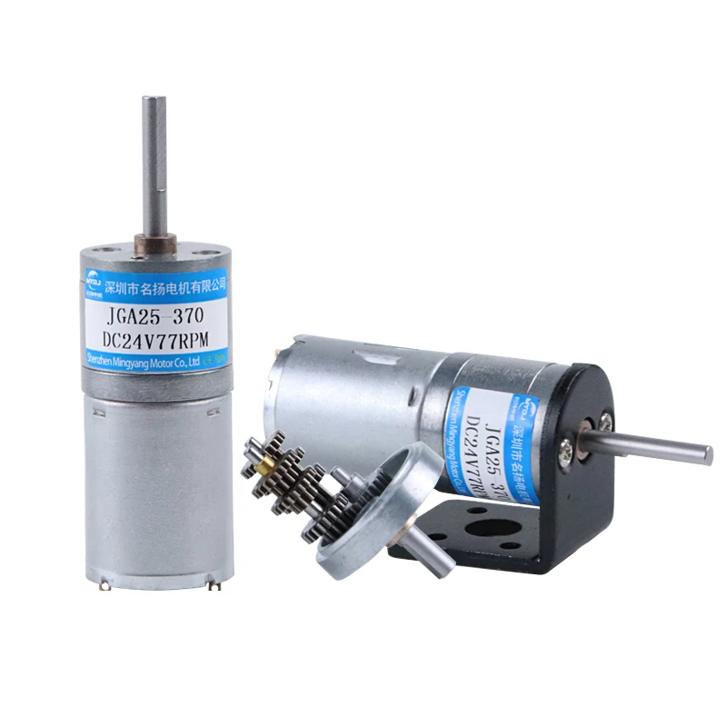 370 DC Gear Motor 24v+12v6v Long Shaft 25MM Gearbox Positive and Negative Small Low-speed DC Electric Motor with Bracket