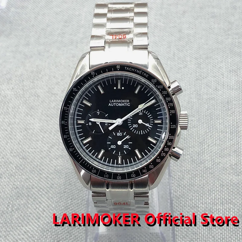 

LARIMOKER New Popular Men's Watch Black Dial Metal Strap Weekday Date Indicator 40mm Automatic Watch