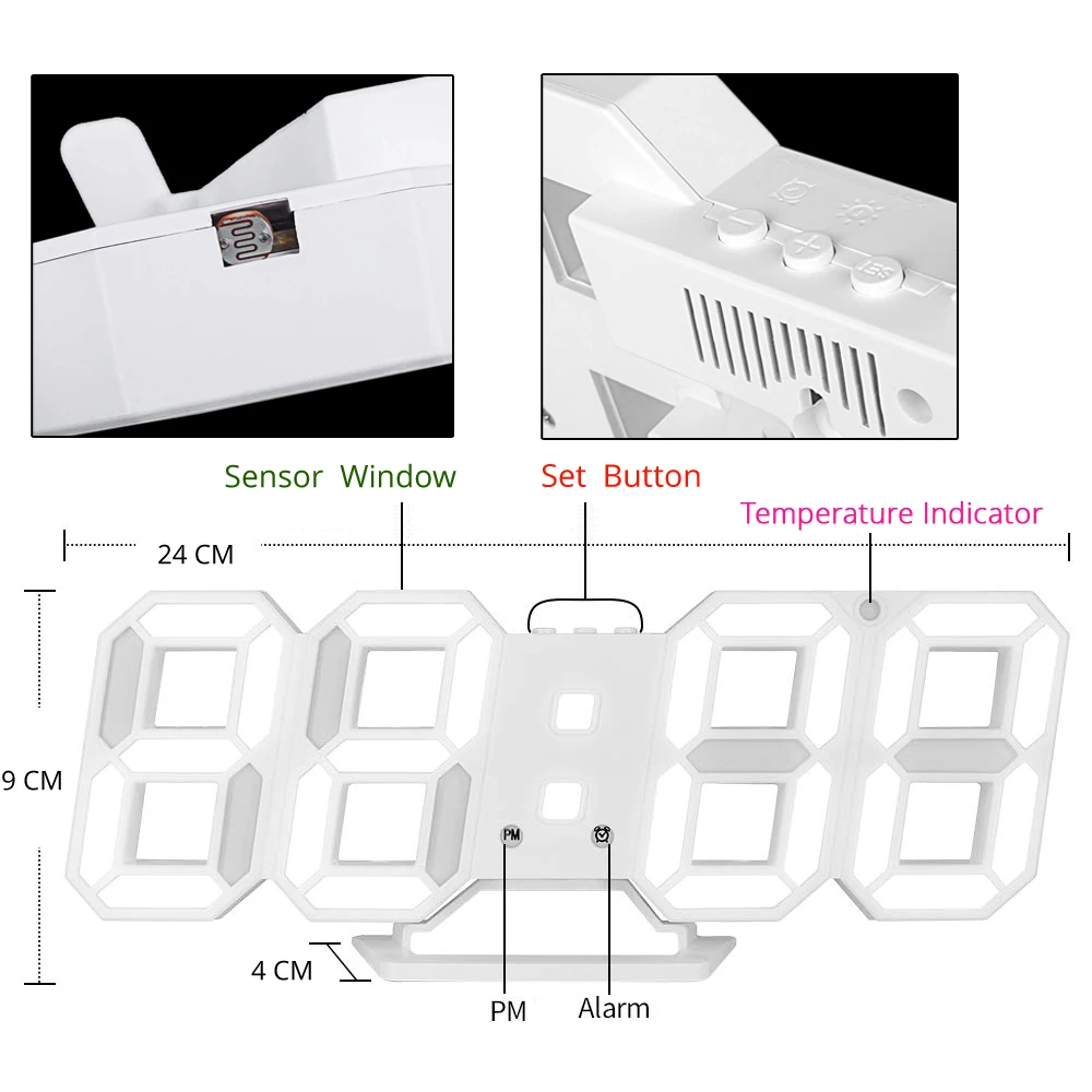 3D LED Wall Clock Modern Design Digital Table Clock Alarm Night Light Saat Wall Clock for Home Decor Living Room